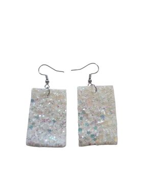 (3)Handmade Iridescent White Glitter Rectangle Dangle Earringsfaux leather